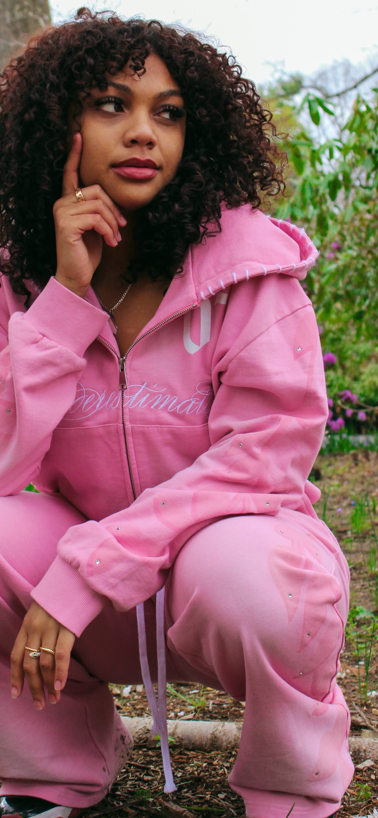 Cropped Rhinestone Zip-up Hoodie (two color-ways available)