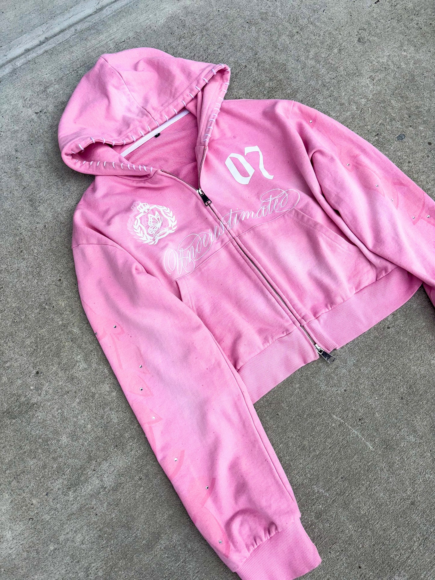 Cropped Rhinestone Zip-up Hoodie (two color-ways available)