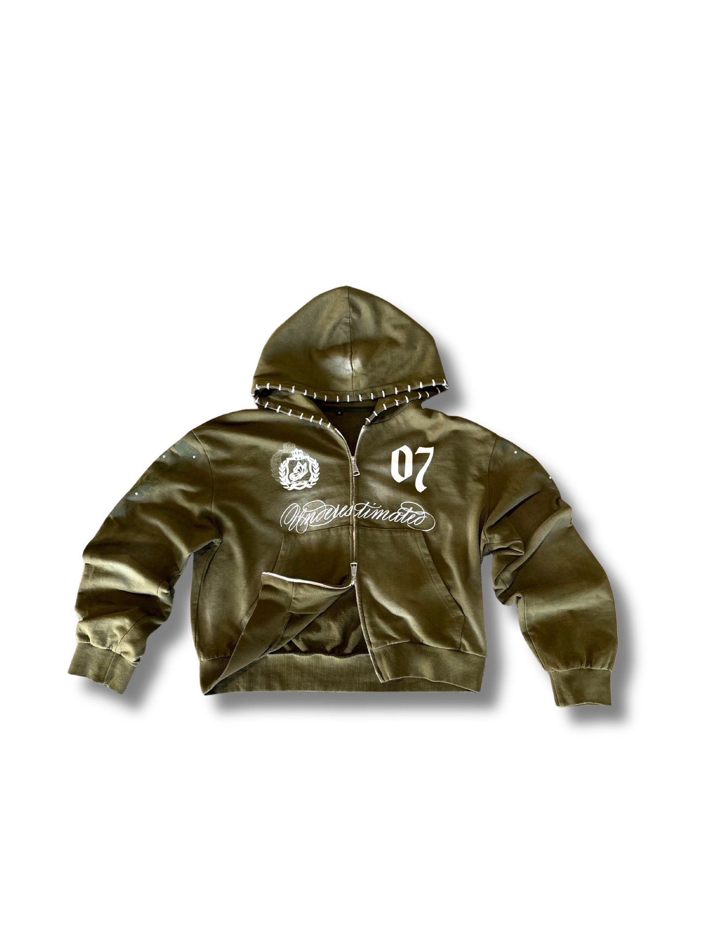 Cropped Rhinestone Zip-up Hoodie (two color-ways available)